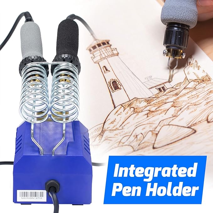 WEP 939D-VI Dual Pen Wood Burning Kit 250-750℃/482-1382℉ A/B Toggle Wood Burning Tool with 2 Detachable Pens, 20 Wood burner Tips, Dual-Barrel Holder. Suitable for Pyrography, Leather Burning Kit