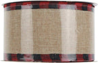 MEEDEE Burlap Christmas Ribbon Wired Burlap Ribbon 2.5 Inch 10 Yards Fall Burlap Ribbon with Red and Black Buffalo Check Edging Wired Plaid Burlap Ribbon for Christmas Tree, Wreath Making