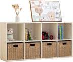 Wood 8-Compartment Storage Cabinet 8-Cube Storage Cabinet Organizer Wooden Cubby Bookshelf White 2 tier Open Cabinet Qquare Cubby Shelf for Home Office Living Room (8-Cube, 11 in Shelf Opening)