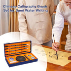 MEGREZ Chinese Calligraphy Set for Beginners, Comes with Calligraphy & Sumi Brushes,Calligraphy Ink Stick and Ink Stone for Writing and Drawing, Blue Gift Box(10 Items)