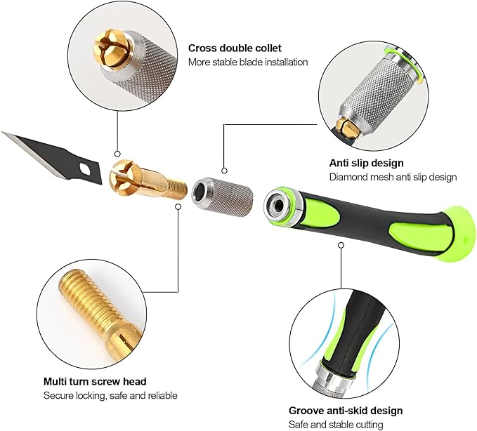EHDIS Precision Hobby Knife Set Utility Craft Knife Kit with 10PCS Blades for Art, Working-Stencil, Scoring, Scrapbooking, Architecture Modeling, Crafting (Green)