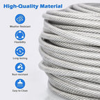 3/16" Wire Rope, 50Ft PVC Coated Steel Cable 7×7 Strand Core, Ideal Cable Railing System for Stair Handrail Balusters Porch Fence Deck, String Light Hanging, Clothesline, Curtains, Shade Sail