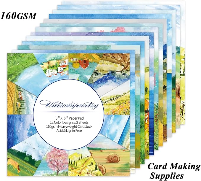 24 Sheets 12 Designs Scrapbook Paper Pad,6"×6” Single-Sided Decopodge Craft Cardstock Paper,Christmas Scrapbooking DIY Decorative Background Cardmaking Supplies.Landscape