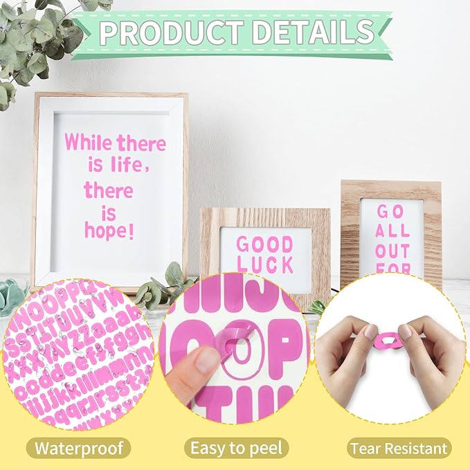 Alphabet Sticker, 1'' Pink Letter Stickers - 12 Sheets, Self-Adhesive Vinyl Mailbox Numbers & Letters for Bulletin Boards, Classroom & Home Decor