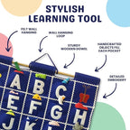 Pockets of Learning ABC Felt Wall Hanging Chart - Early Education Alphabet Fabric Wall Décor for Children's Room | Engaging Educational Learning Art for Kids with Fabric Objects in Pocket (Blue)