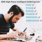 Soldering Iron Kit, 80W Electric Solder iron, Adjustable Temperature (180°C- 500°C）, With Multimeter, Magnifier Welding Helping Hand, Heat shrink tubing, Solder Wire, Desoldering pump.
