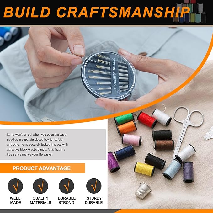 Rustark 134Pcs Sewing Kit with Portable Bag, Premium Sewing Supplies Kit Includes 40 Colors Sewing Threads and Accessories Kit for Home Traveler Emergency Sewing Repair