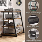 Armocity 4-Tier AV Media Stand with Power Strips, Stereo Stand with LED Lights, Audio Tower Rack with Adjustable Shelves, Small Entertainment Center, 30'', Rustic Brown