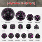 CiaraQ DND Polyhedral Dice Set (15pcs) D4-D100 Game Dice with Dice Bag for Dungeons and Dragons Role Playing Table Games (Black & Purple)