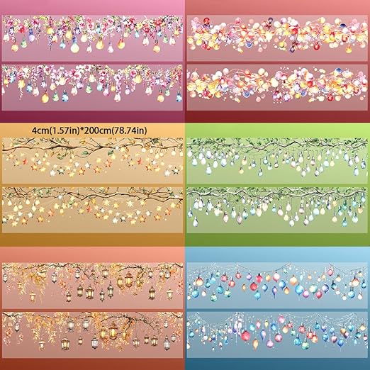 6 Rolls Holographic PET Tape Stickers for Journaling,Romantic Lights Series Glitter Washi Tape,Self-Adhesive Vintage Washi Tape Stickers,Decorative Tape for Scrapbook Photo Album Gift Wrap DIY Crafts