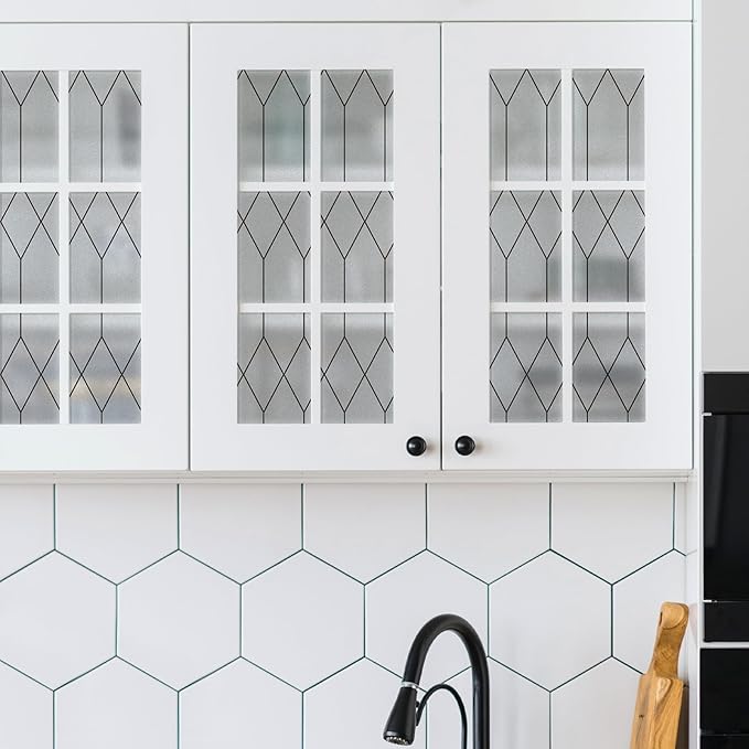 rabbitgoo Window Privacy Film for Glass Windows, Frosted Glass Cling with Decorative Moroccan Lattice, Removable Heat Control Sun Blocking Door Covering Sticker for Home Bathroom, 11.8 x 157.4 inches