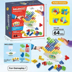 64 Pcs Tetra Tower Stack Game, Team Tower Tumble Giant Stacking Game, Balance Stacking Blocks Game for Kids Ages 6-12 & Adults, Family Party Board Games, Educational STEM Toys (2-4 Players)