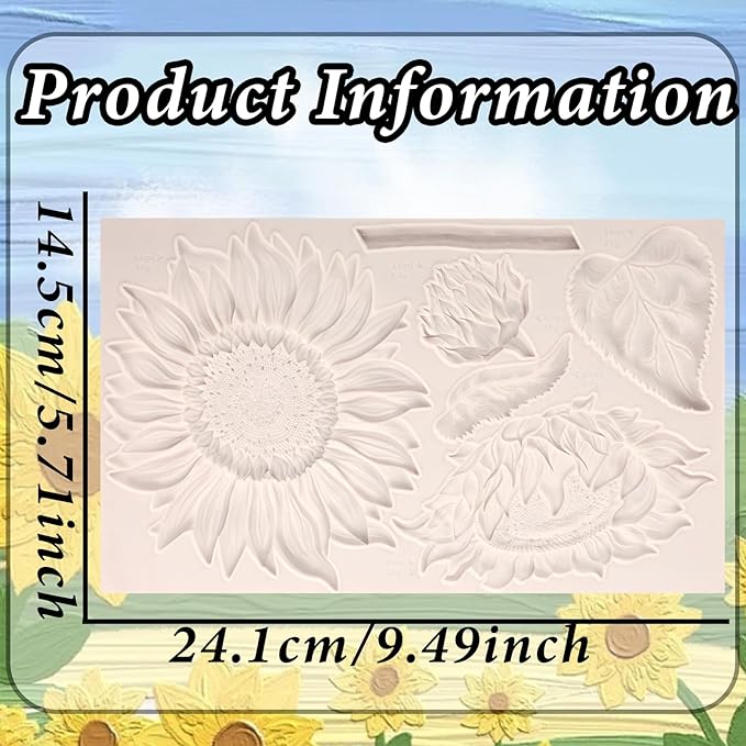 Oversized Sunflower Silicone Mold Leaves Cake Decoration Fondant Mold for Wedding,Birthday Party Cupcake Topper Chocolate Candy Cookies Mousse DIY Gypsum Soap UV Resin Polymer Clay Crafts