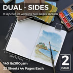 Funto Watercolor Journal, 7.5x5, 2 Packs, 44 Pages Each, Cold-Pressed 100% Cotton, Pearlescent PU Leather Brown Cover, Art Supplies for Mixed Media