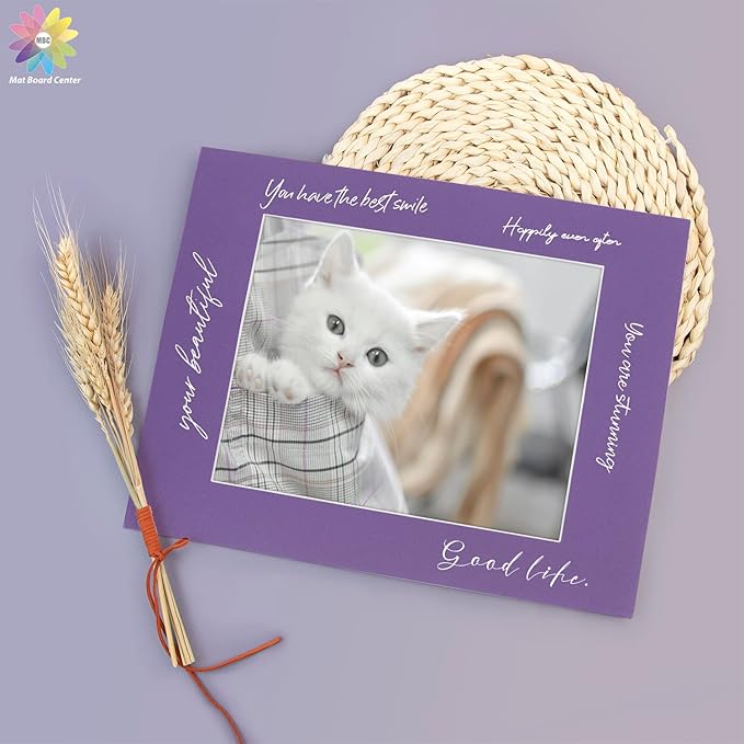 Mat Board Center, Pack of 10, 11x14 for 8x10 Purple Color Mats - Bevel Cut, Acid Free, 4-ply Thickness, White Core - for Pictures, Photos, Framing