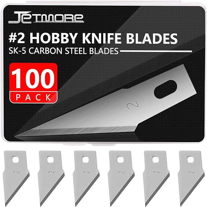 100 Pack Craft Hobby Blades #2 Craft Knife Blades Refill Hobby Knife Replacement Blade with Storage Box for Art and Crafting Scrapbooking Supplies Cutting Caving Stencil