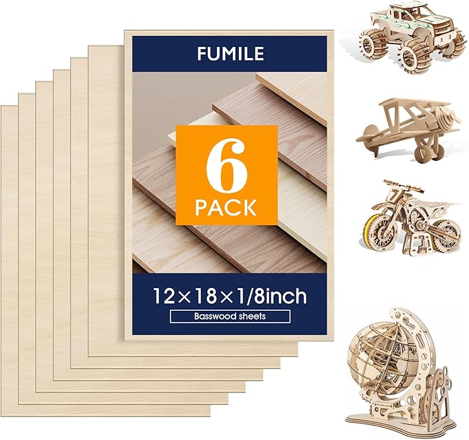 Basswood Sheets 1/16,18 Pack 8x12 Inch Basswood for Laser Cutting, Drawing,Wood Burning, Architectural Models.Plywood Sheets Unfinished Wood Boards for DIY Crafts.