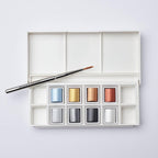 Winsor & Newton Cotman Watercolor Paint Set, 8 Half Pan, Metallic Colors w/ Brush