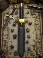 Dagger Dice Holder Box Dice Tower Dungeons and Dragons RPG Tabletop Roleplaying Game Jail DND (Random 7PCS D20 Dice Set Included) Black&Black&Gold