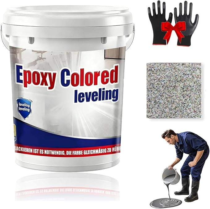 Epoxy Floor Paint, Epoxy Colored Sand Floor Paint, High-Gloss Marble Effect Self-Leveling Coating, Waterproof, Non-Slip, Ultra-Durable for Garage, Basement, Wood Floors (Colorful,2.2 lb)