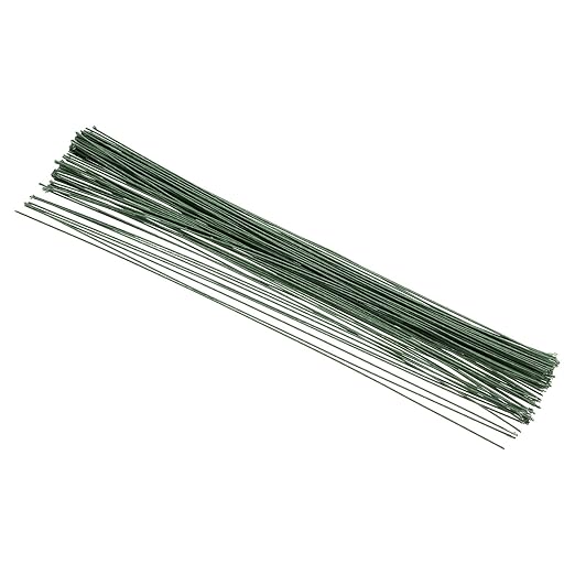 PATIKIL 18 Gauge 16" Floral Stem Wire, 100 Pcs Paper Wrapped Iron Artificial Flower Stem Accessories for DIY Bouquet Stem and Craft Decoration, Dark Green