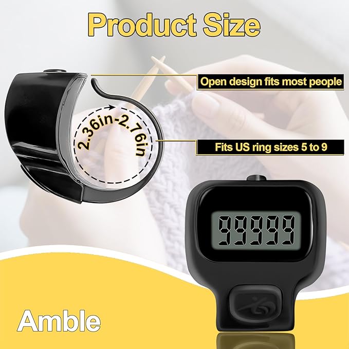 Amble Clicker Counter, Tally Counter, 6 Pack Electronic Finger Clicker for Knitting, Crochet, Stitch, Golf, Fishing, Lap, Goods Counting