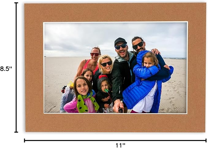 8.5x11 Mat Bevel Cut for 7x9 Photos - Acid Free Aged Oak Brown Precut Matboard With Backing Board and Crystal Clear, Self Seal Photo Mat Bag - For Pictures, Photos, Framing - 4-ply Thickness