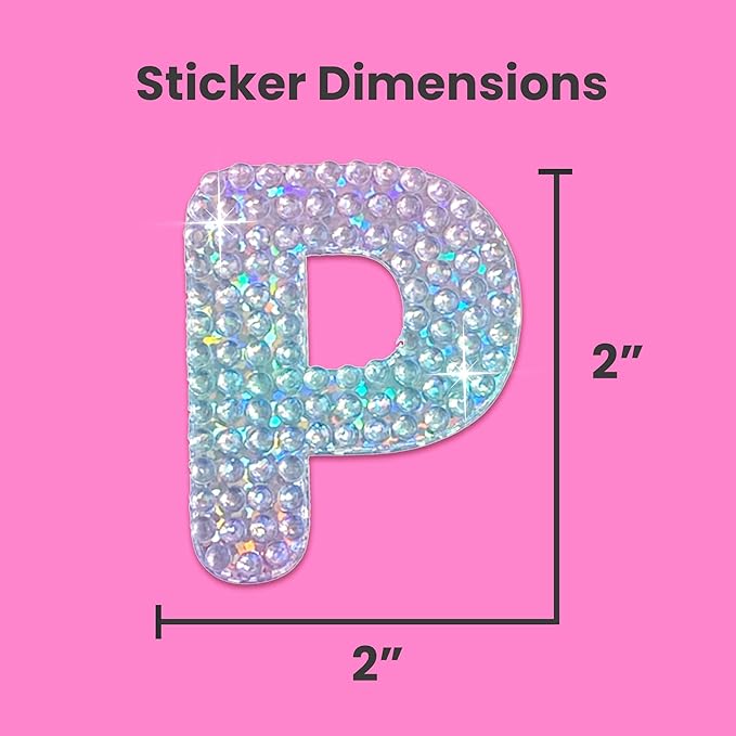 StickerBeans® Rhinestone Alphabet Letter Sticker P - Unique Sparkly Design 2” x 2” Cut-to-Shape Adhesive - Personalization, Collecting, Gifting, Scrapbooking, Decorating Laptops, Phone Cases, All Ages