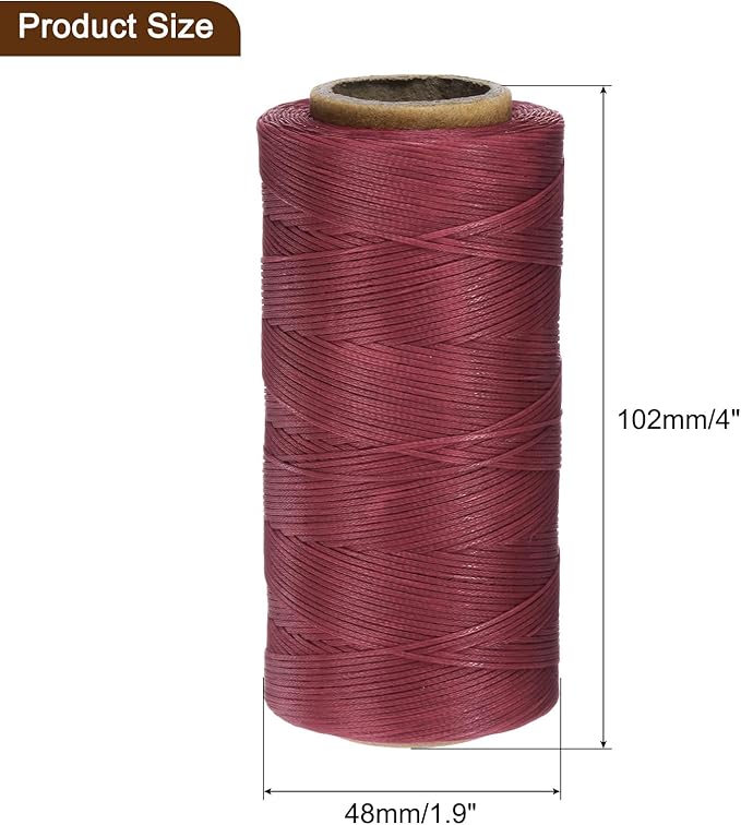 uxcell Leather Sewing Waxed Thread, 284 Yards / 260m 0.8mm 150D Flat Polyester All-Purpose Threads for Leather Crafts, Bookbinding, Wine Red