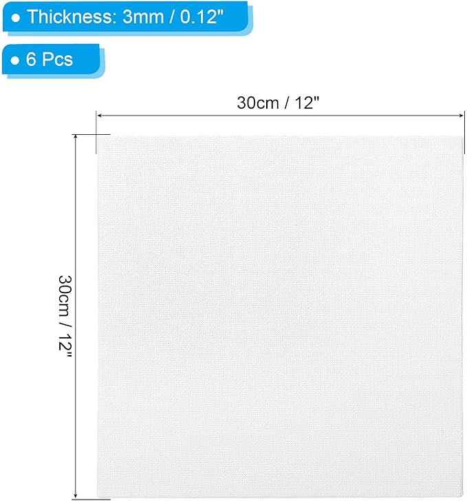 PATIKIL 12x12 Canvas Boards for Painting, 6 Pack 100% Cotton Square Triple Primed Stretched Blank Art Canvas Panel Bulk Thin for Acrylic, Oil, Tempera Paints, White