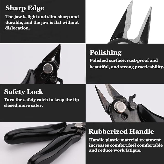 BOENFU 3.5 Inches Mini Cutter with Lock, Flush Cutters, Small Wire Snips, Micro Wire Cutter with Spring, Black