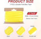 MECCANIXITY Double Fold Bias Tape for Sewing 1/3 Inch x 6 Yards Satin Pre-fold Continuous Binding Tape for Seaming Quilting Hemming Binding DIY Crafts, Yellow