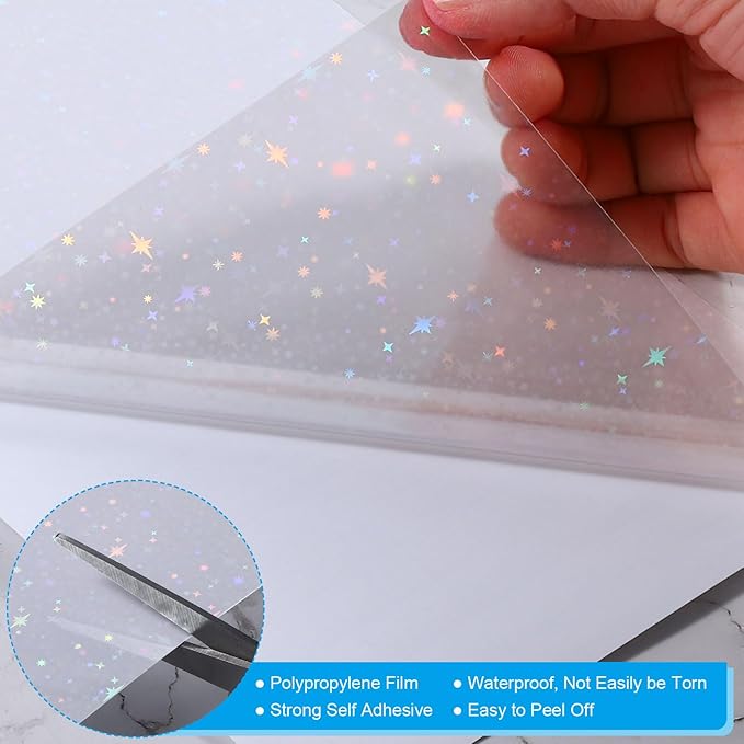 PATIKIL 11.7x8.3" Holographic Sticker Paper, 20Sheets A4 Polypropylene Self-Adhesive Transparent Waterproof Laminate Overlay Film for Photo Cards Scrapbook Decorations, Starlight