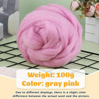 3.53oz Wool Roving Yarn, Wool Felting Supplies, Pure Wools, Chunky Yarn, Spinning Wool Roving for Needle Felting Wet Felting DIY Hand Spinning (Dark Pink)