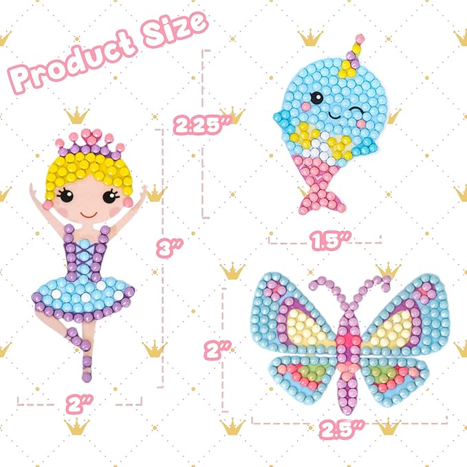 Cymbana Diamond Painting Kits for Kids 18 Pcs Princess and Their Buddy Gem Art Sticker for Kids Ages 6-8 8-12 Contains Unicorn, Mermaid