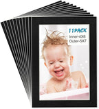 Egofine 5x7 Black Picture Mats Pack of 11, Frame Mattes for 4x6 Pictures, Acid Free, 1.2mm Thickness, with Core Bevel Cut