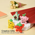 HILAZA 16Pcs Pencil Top Erasers for Kids, 3D Cute Fruit Pencil Toppers, Bulk Fun Pencil Cap Easters for School Classroom Supplies Prize Gifts Party Favors
