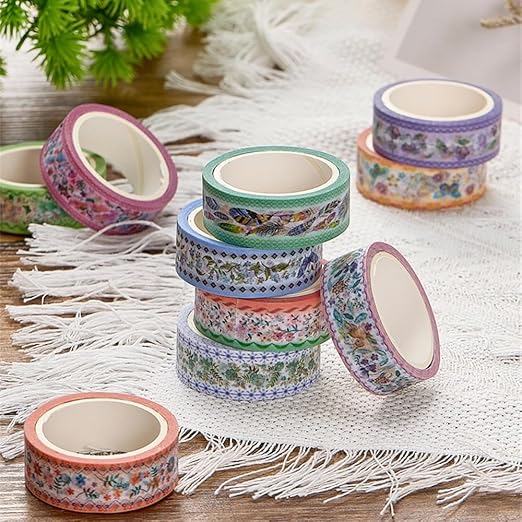 Washi Tape Set 10 Rolls, Embroidery Patterns Decorative Paper Sticker for Planner Scrapbook Journal DIY Arts Craft