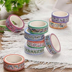 Washi Tape Set 10 Rolls, Embroidery Patterns Decorative Paper Sticker for Planner Scrapbook Journal DIY Arts Craft