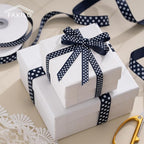 Polka Dot Grosgrain Ribbon 3/8 Inch, 25 Yards Spool Navy Blue and White Dot Craft Ribbon for Christmas Gift Wrapping DIY Crafts Hair Bows Wedding Party Decor Sewing and Home Decoration