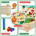 2 in 1 Magnetic Color and Number Maze Magnet Alphabet Counting Double Sided Board Wood Puzzle Fine Motor Skills Montessori Preschool Toys Gifts for Boys and Girls 3-5 Age (Zoo, One Size)