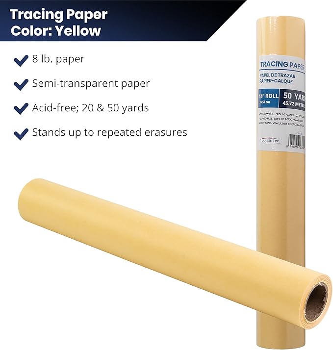 Pacific Arc Tracing Paper Roll, Yellow, 18 Inch x 50 Yard Roll