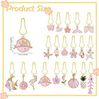 BEEFLYING 20Pcs Cute Mixed Pink Stitch Markers, Alloy Enamel Knitting Stitch Marker Charms Pendants for Sewing Crocheting and Knitting