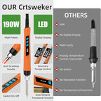 Soldering Iron Kit, 190W Soldering Gun, 110V LED Solder Kit for Electronics, Adjustable Temperature 356-932℉, Includes Solder Wire, Sucker, Tips, Stand, Tweezers, Paste and Solid Wood Box, Orange