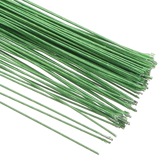 PATIKIL 18 Gauge 16" Floral Stem Wire, 100 Pcs Paper Wrapped Iron Artificial Flower Stem Accessories for DIY Bouquet Stem and Craft Decoration, Light Green