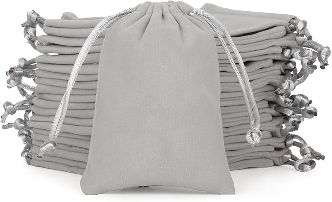 Velvet Drawstring Jewelry Bag, 50Pcs Grey Coin Pouch, 4x6 Dice Bag, for Wrapping Halloween Party Favors, Small Jewelry, Small Bussiness, Palm Crosses, Necklaces, Bracelet