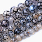 12MM Black Dragon Vein Agate Stone Beads Natural Gemstone Round Loose Beads for Jewelry and Bracelets Making 32pcs 15"
