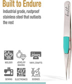 Beaditive High Precision Heavy-Duty Tweezers With Cushion - 4.7" Craft Tweezers for Sewing, Beading & DIY Crafts - Non-Serrated, Fine Point Tips - Stainless Steel Needle Nose Hobby Tweezers (Teal)