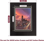 HOTUO 10 Pack Acid Free Black Picture Frame Mats, Pre-Cut 8x10 Picture Mats with Ivory Core Bevel Cut for 5x7 Photo, Signature Friendly 4 Ply Thickness Photo Mat for Frames (Black with V-Groove)