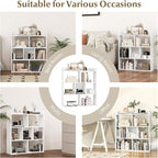 Giantex 7 Cube Bookshelf of 2, Free-Standing Wooden Bookcase, 4 Tier Home Display Shelf, Horizontal Storage Unit w/Anti-Toppling Devices, Open-Back Display Rack for Study, Living Room, White